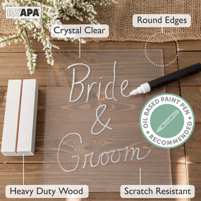 Ilyapa Acrylic Sign Holders with White Wood Stands, 4 Pack - 8x10 Inch Blank Table Numbers Set for Wedding Reception or Any Event - Image 3